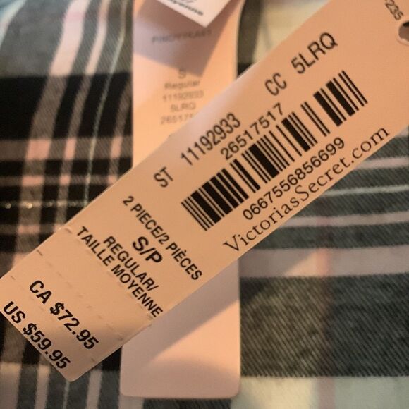 Victoria’s Secret Pink Black Silver Plaid Pajama Top Small New - Picture 5 of 7